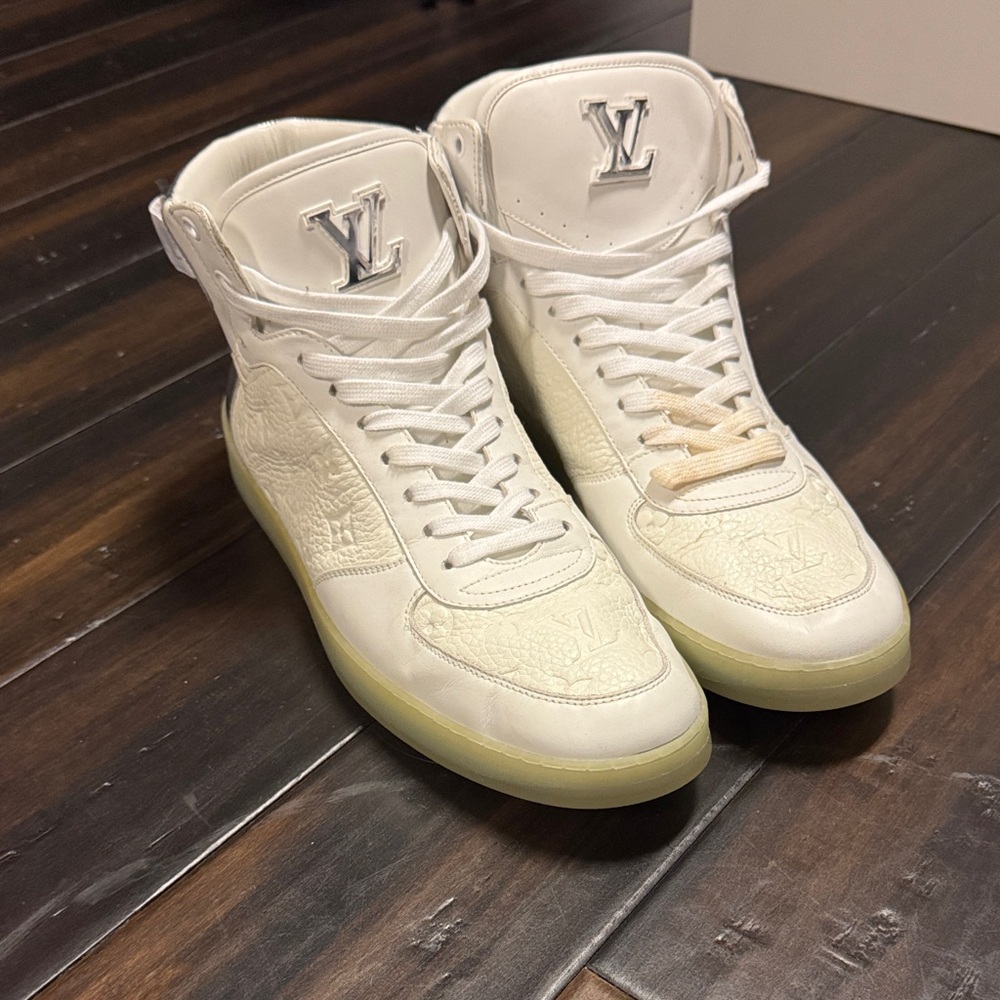 Louis Vuitton Cream and White Monogram High-Top Sneakers